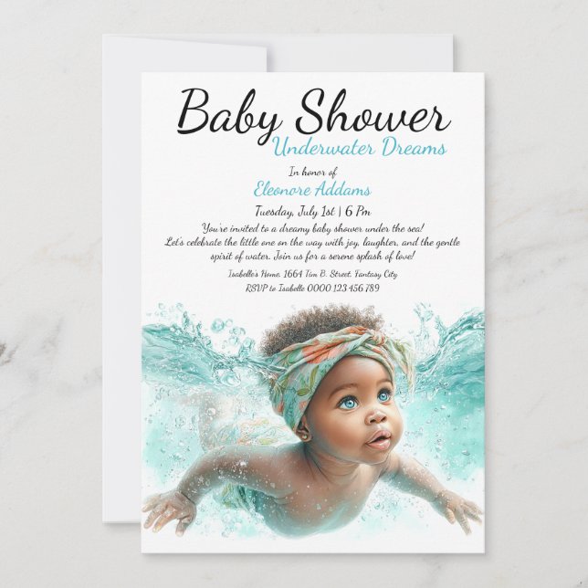 Unterwasser Träume Wasserfarben Babydusche Einladung (Vorderseite)