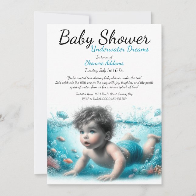 Unterwasser Träume Wasserfarben Babydusche Einladung (Vorderseite)