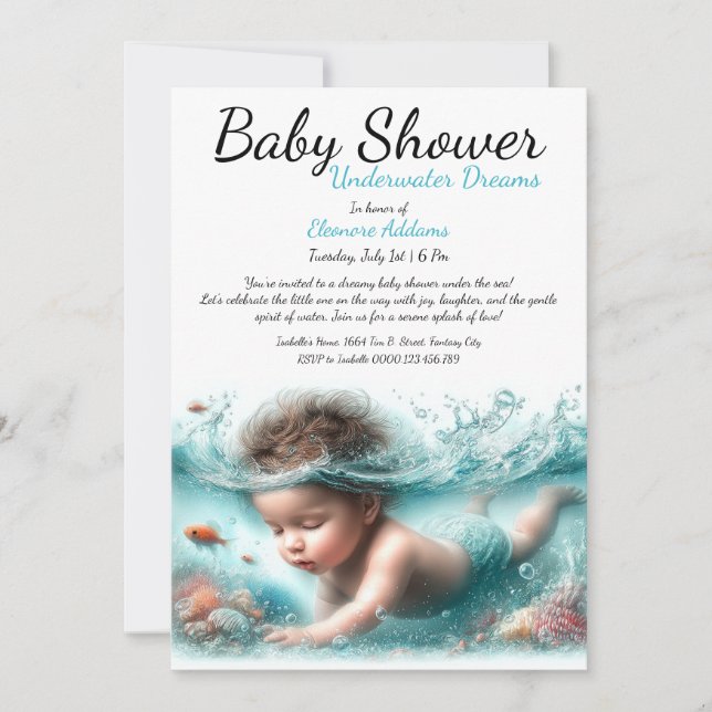 Unterwasser Träume Wasserfarben Babydusche Einladung (Vorderseite)