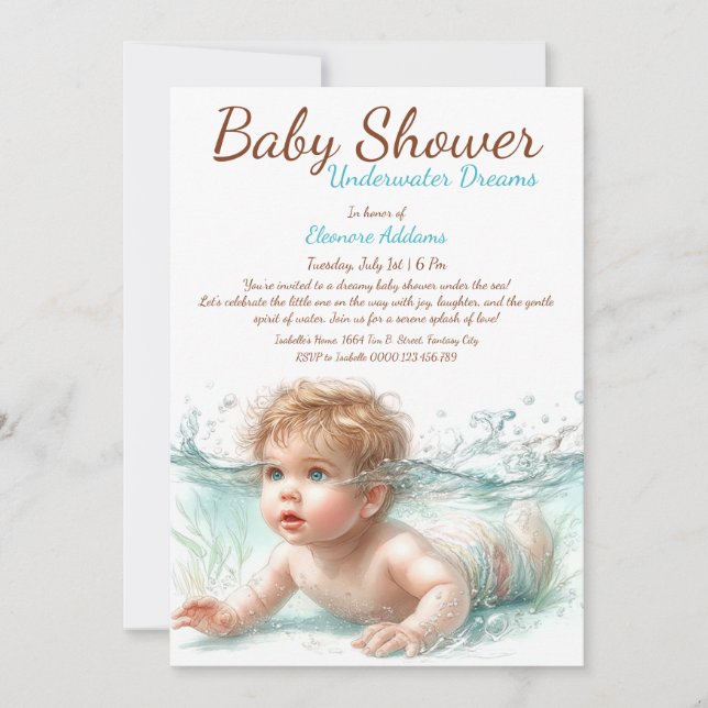Unterwasser Träume Wasserfarben Babydusche Einladung (Vorderseite)