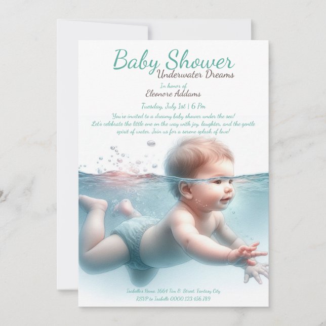 Unterwasser Träume Wasserfarben Babydusche Einladung (Vorderseite)