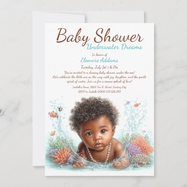 Unterwasser Träume Wasserfarben Babydusche Einladung (Vorderseite)