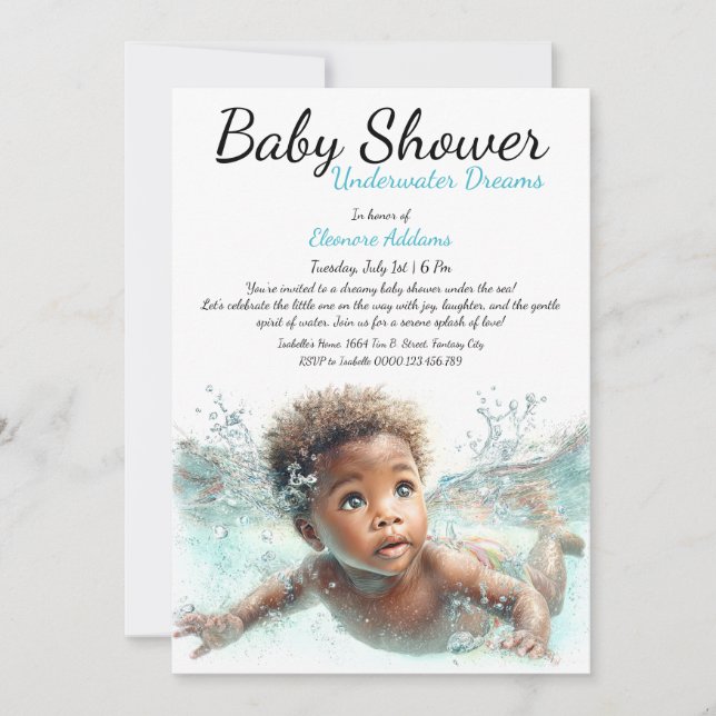 Unterwasser Träume Wasserfarben Babydusche Einladung (Vorderseite)