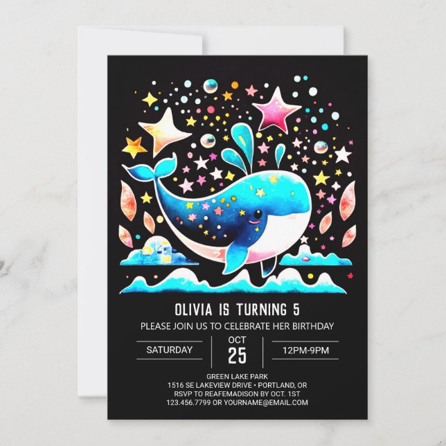 Unterwasser Whale Pink Girl Geburtstag Einladung (Vorderseite)