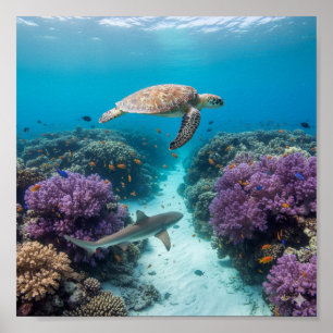 Unterwasser-Wunderland: Korallenriff, Meeresschild Poster