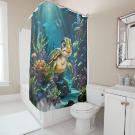 Unterwasserabenteuer mit der fröhlichen Schildkröt Duschvorhang