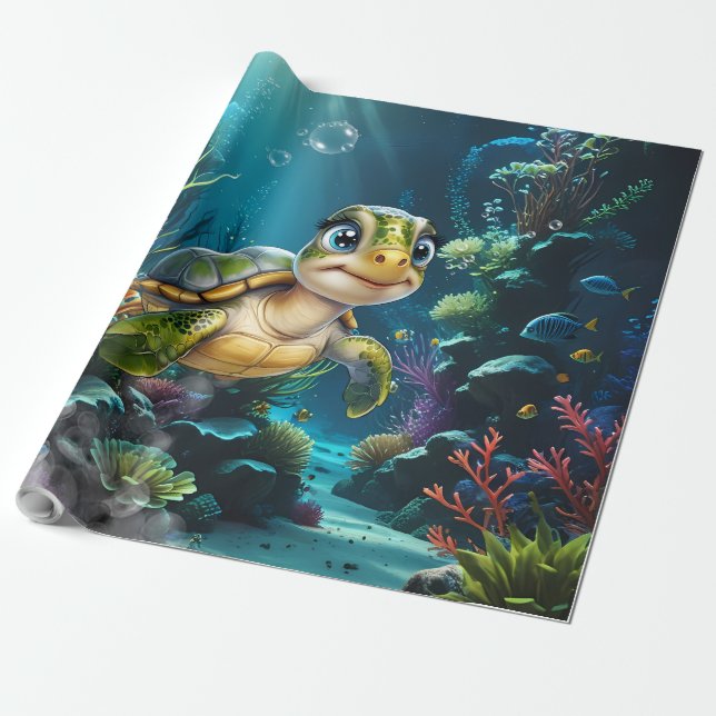 Unterwasserabenteuer mit der fröhlichen Schildkröt Geschenkpapier (Ungerollt)