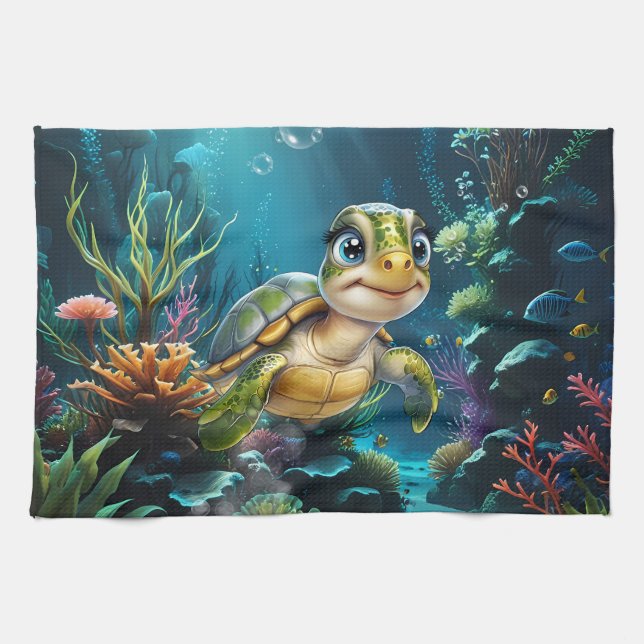 Unterwasserabenteuer mit der fröhlichen Schildkröt Geschirrtuch (Horizontal)