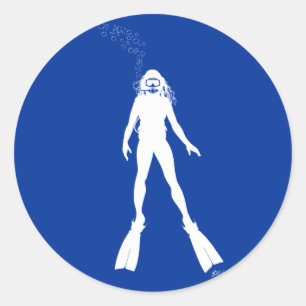 Unterwasseratemgerät-Taucher-Silhouette (Frau) Runder Aufkleber