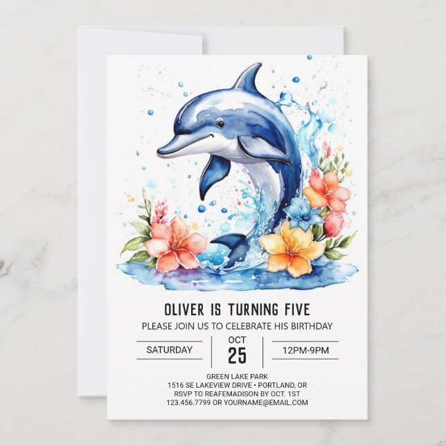 Unterwassererlebnis Niedliche Dolphin Geburtstag Einladung (Vorderseite)