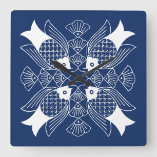 Unterwasserfisch-Entwurf mit blauem Hintergrund Quadratische Wanduhr