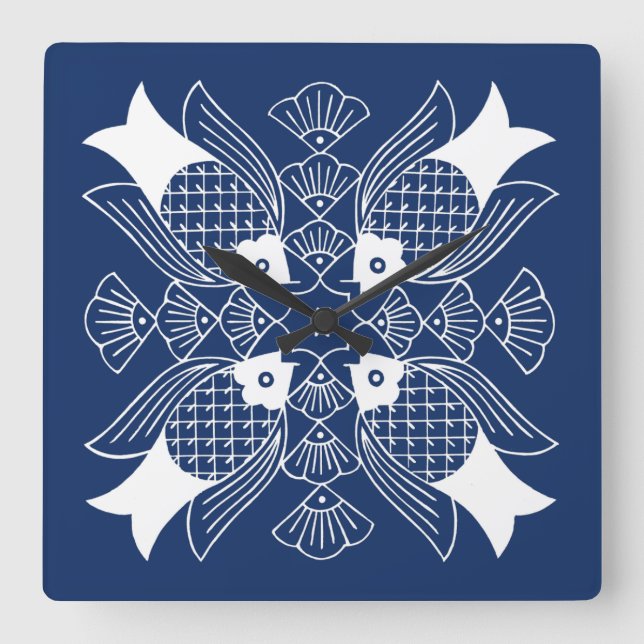 Unterwasserfischdesign mit blauem Hintergrund Quadratische Wanduhr (Vorderseite)