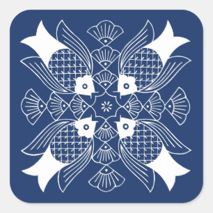 Unterwasserfischdesign mit blauem Hintergrund Quadratischer Aufkleber
