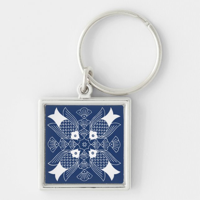 Unterwasserfischdesign mit blauem Hintergrund Schlüsselanhänger (Vorne)