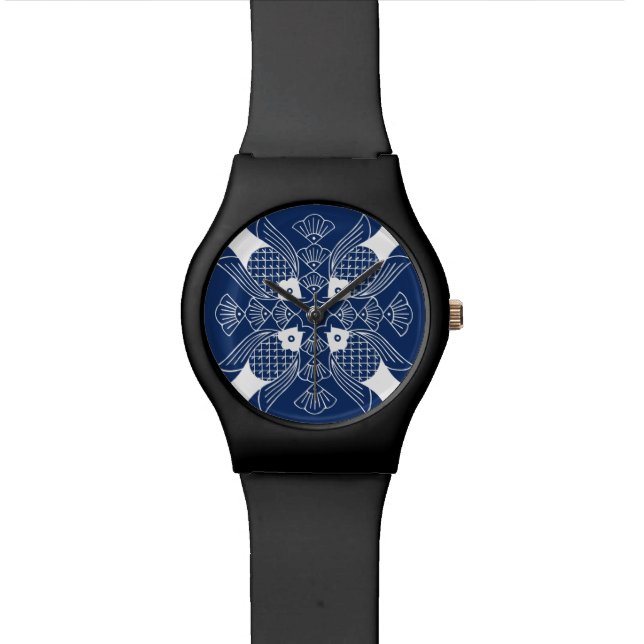 Unterwasserfischdesign mit blauem Hintergrund Uhr (Nahaufnahme)