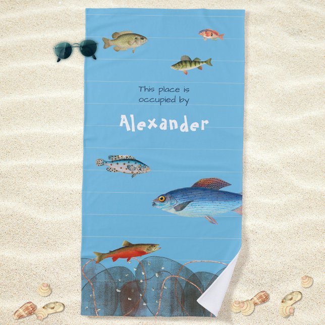 Unterwasserfische gestreift Moderne deinen Namen Strandtuch (Underwater Fish Striped Modern Your Name Beach Towel ©Susanne Sachers - Sunny Mind Design 🌞)