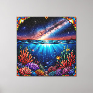 Unterwasserkorallen mit Sternenhimmel Leinwanddruck
