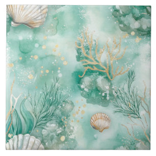 Unterwasserkorallen und Muscheln in Aquamariner Wa Fliese