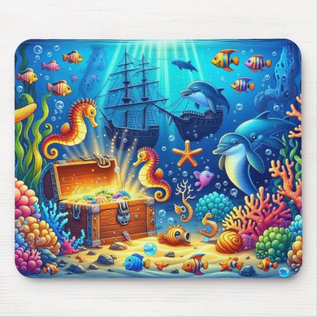 Unterwasserkorallenriff, Meereswelt und Schatztruh Mousepad (Vorne)