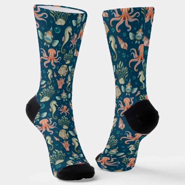 Unterwasserkreaturen auf blau socken (Gewinkelt)