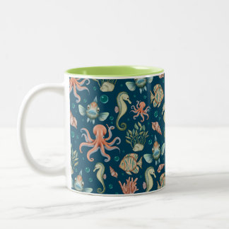 Unterwasserkreaturen auf blau zweifarbige tasse