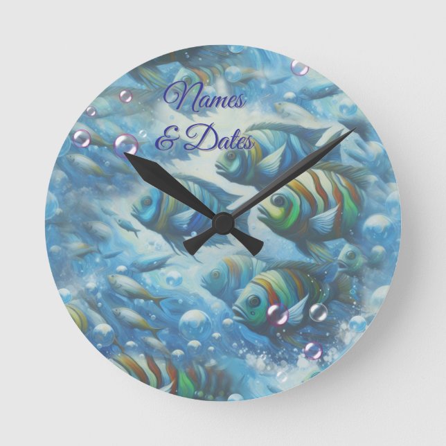 Unterwasserkunst von Fischen & Korallen in Acrylfa Runde Wanduhr (Vorderseite)