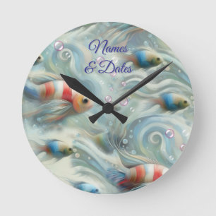 Unterwasserkunst von Fischen & Korallen in Acrylfa Runde Wanduhr