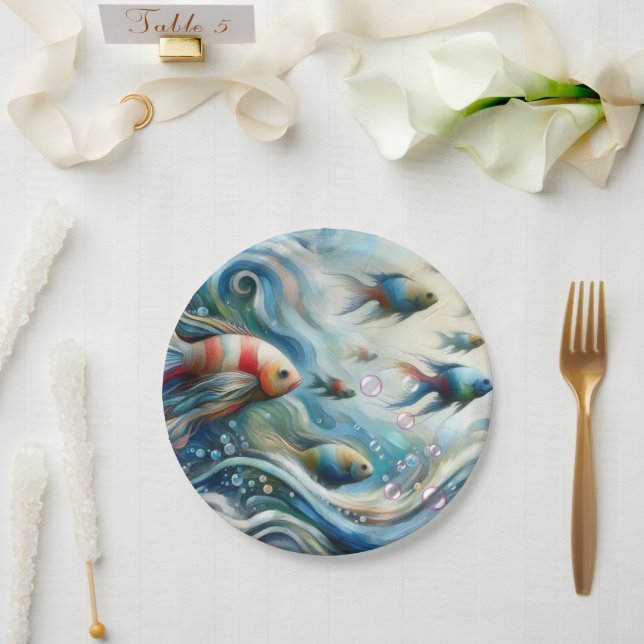 Unterwasserkunst von Fischen & Korallen in Acrylic Pappteller (Hochzeit)