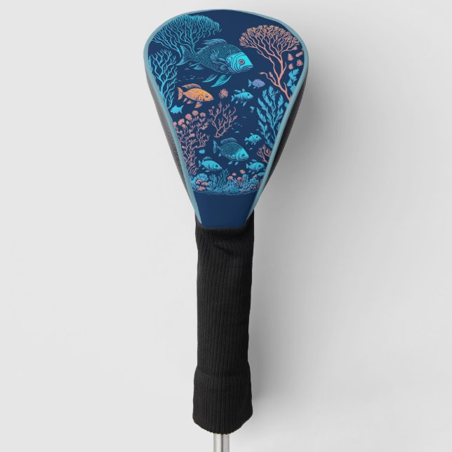 Unterwasserlandschaft farbenfrohe Fische und Koral Golf Headcover (Vorderseite)