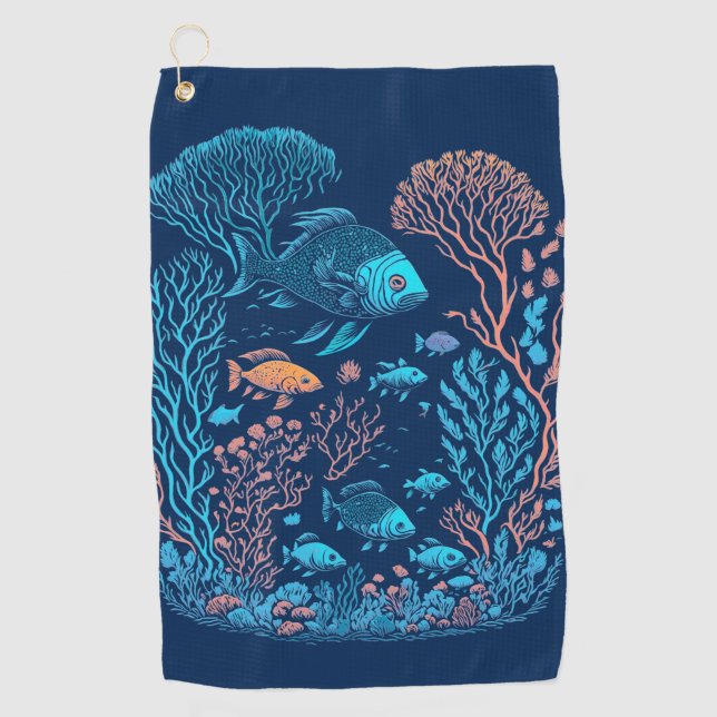Unterwasserlandschaft farbenfrohe Fische und Koral Golfhandtuch (Vorderseite)