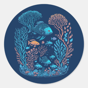 Unterwasserlandschaft farbenfrohe Fische und Koral Runder Aufkleber