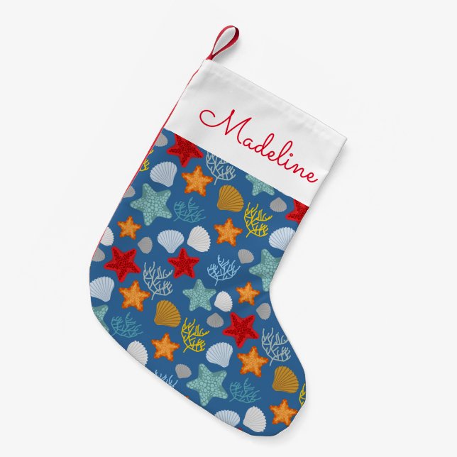 Unterwasserleben-Muster | addieren Ihren Namen Kleiner Weihnachtsstrumpf (Vorderansicht (hängend))