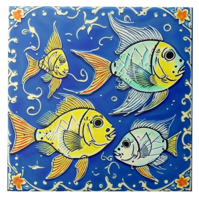 Unterwasserleben Traditionelle Keramik Kunst Nr. 2 Fliese (Vorderseite)