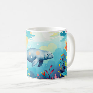 Unterwassermanatee und Blumenfantasie Kunst und Ku Kaffeetasse