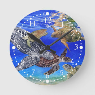 UnterwasserMeeresschildkröte-Kunst-bedrohte Art Runde Wanduhr