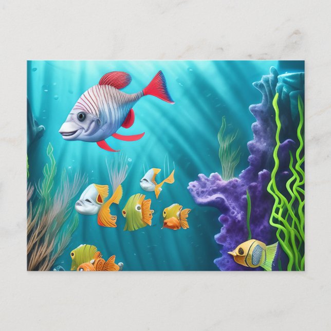 Unterwasserszene mit hyperrealistischem Fisch Postkarte (Vorderseite)