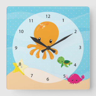 Unterwassertiere Quadratische Wanduhr