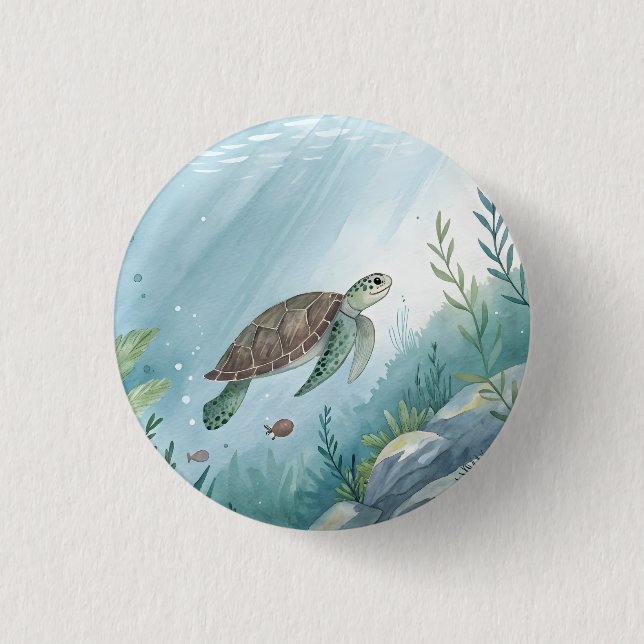 Unterwasserwelt mit Schildkröte Button (Vorderseite)