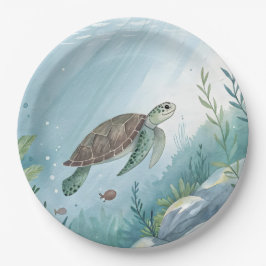 Unterwasserwelt mit Schildkröte Pappteller