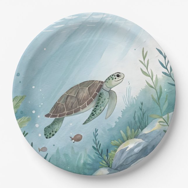 Unterwasserwelt mit Schildkröte Pappteller (Vorderseite)