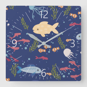 Unterwasserwelt Quadratische Wanduhr