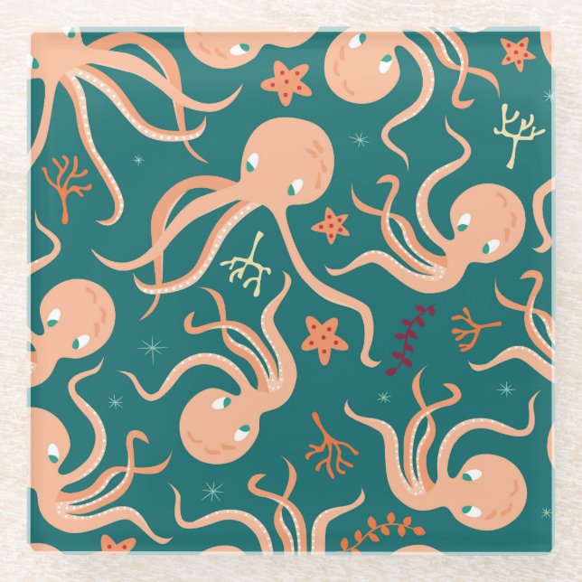 Unterwasserwunder: Octopus Starfish Dance Glasuntersetzer (Vorderseite)