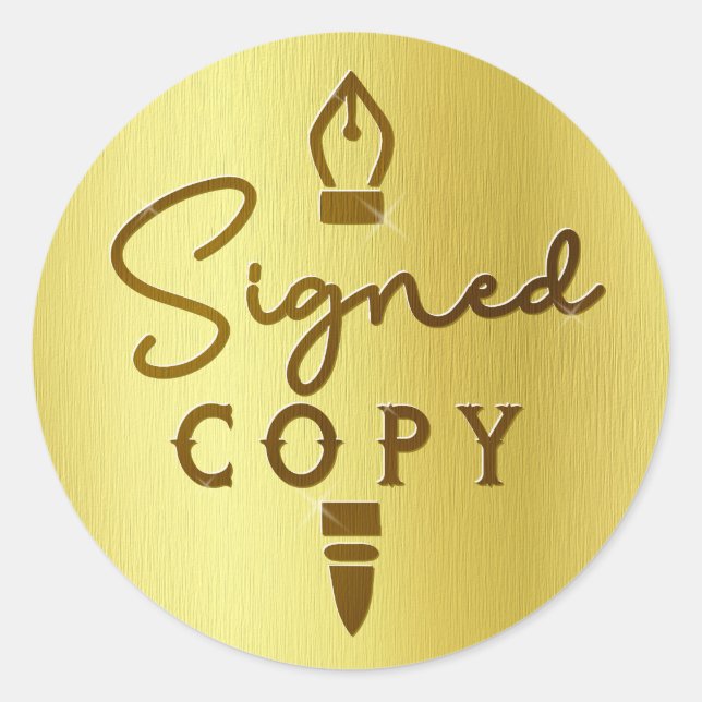 Unterzeichnete Kopie Autor Buch Signierung Gold Br Runder Aufkleber (Vorderseite)