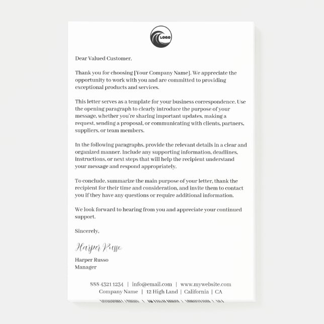 Unterzeichnetes Briefpapier | Post-it Notes Logo g Klebezettel (Vorderseite)