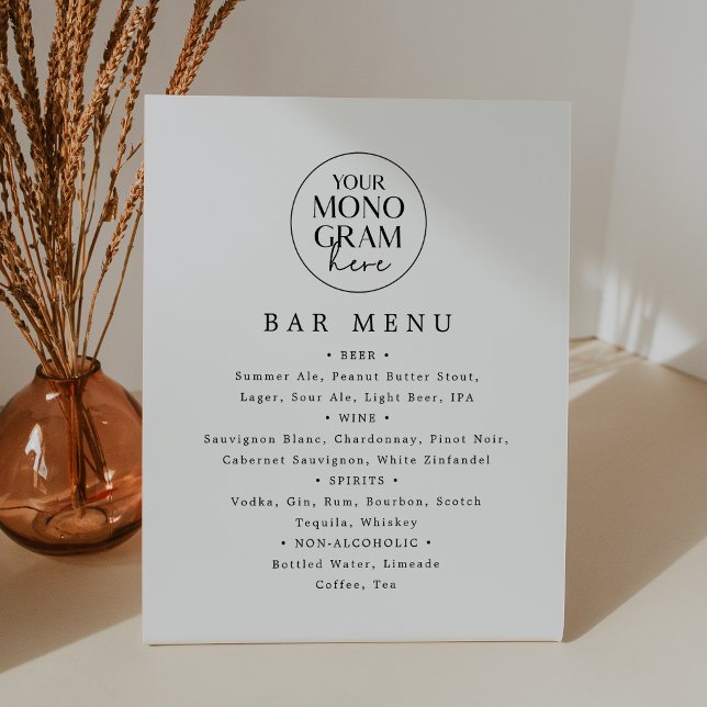 Unterzeichnung des MEGHAN-Bar für Schwarz-weiße Mo Sockelschild (MEGHAN Black White Monogram Wedding Bar Menu Sign)