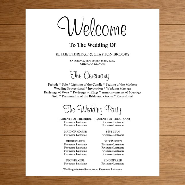Unterzeichnung eines einfachen Hochzeitsprogramms Poster (Von Creator hochgeladen)