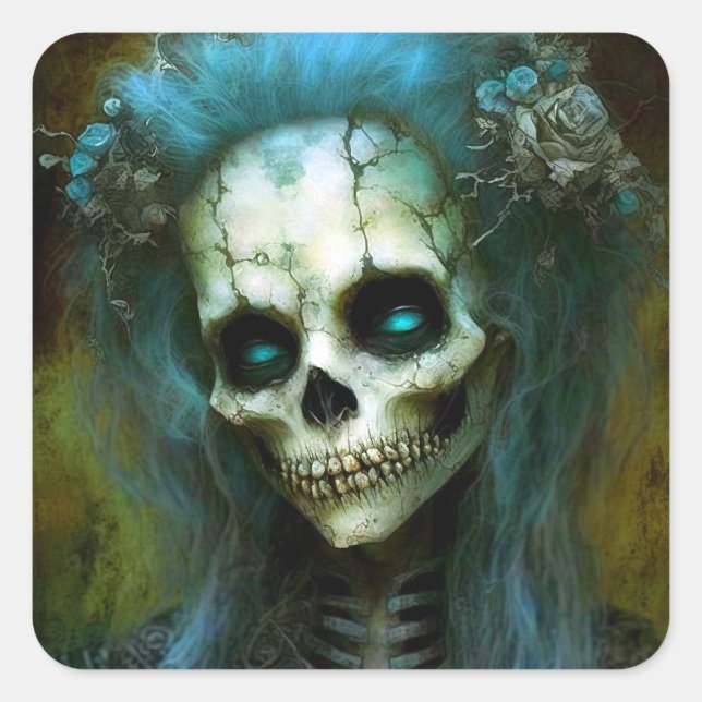 Untoter Skeleton-Horror Quadratischer Aufkleber (Vorderseite)