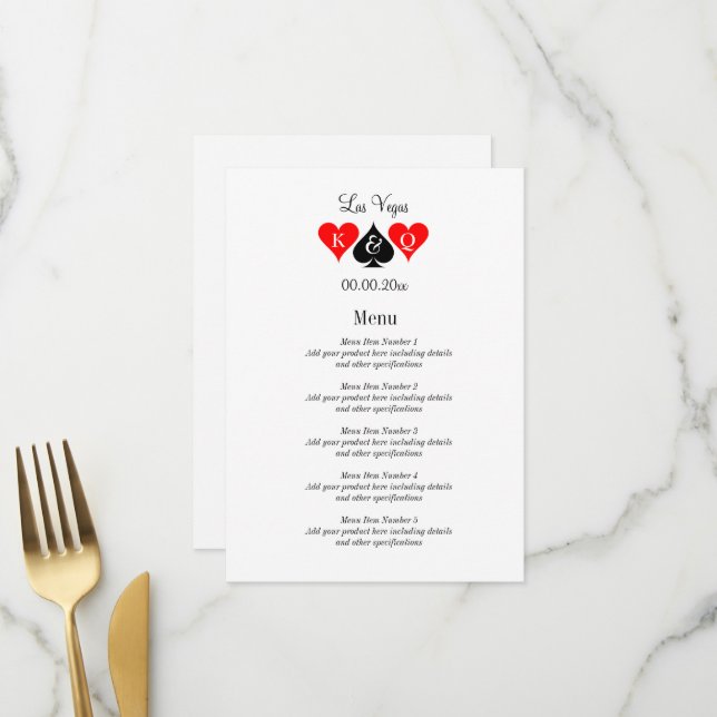 Unvergesslicher Hochzeitsempfang Las Vegas Menükarte (Vorderseite/Rückseite Beispiel)