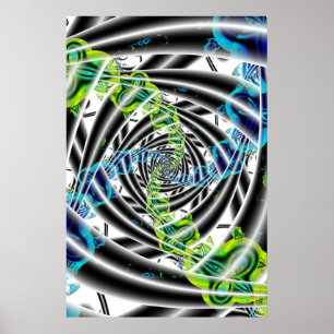 Unvollständiges   blaue und grüne Fraktal-Kunst Poster