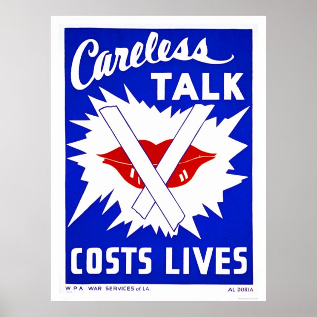Unvorsichtige Gesprächskosten leben 1943 WPA Poster (Vorne)